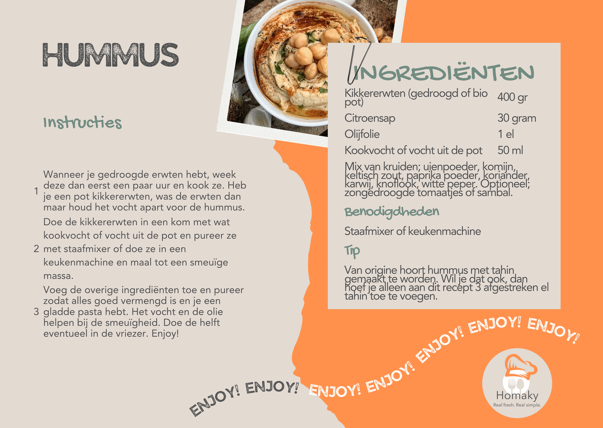 Recept hummus, heerlijk vers en zelfgemaakt naar eigen smaak | Homaky