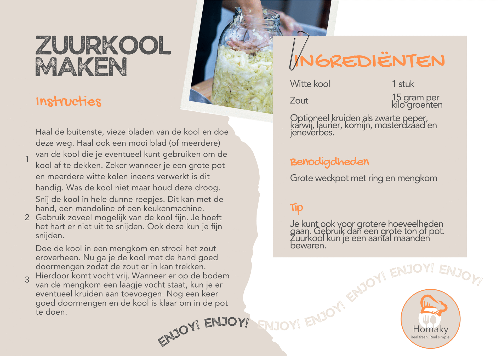 Recept zuurkool, verse zelfgemaakte zuurkool uit eigen keuken | Homaky