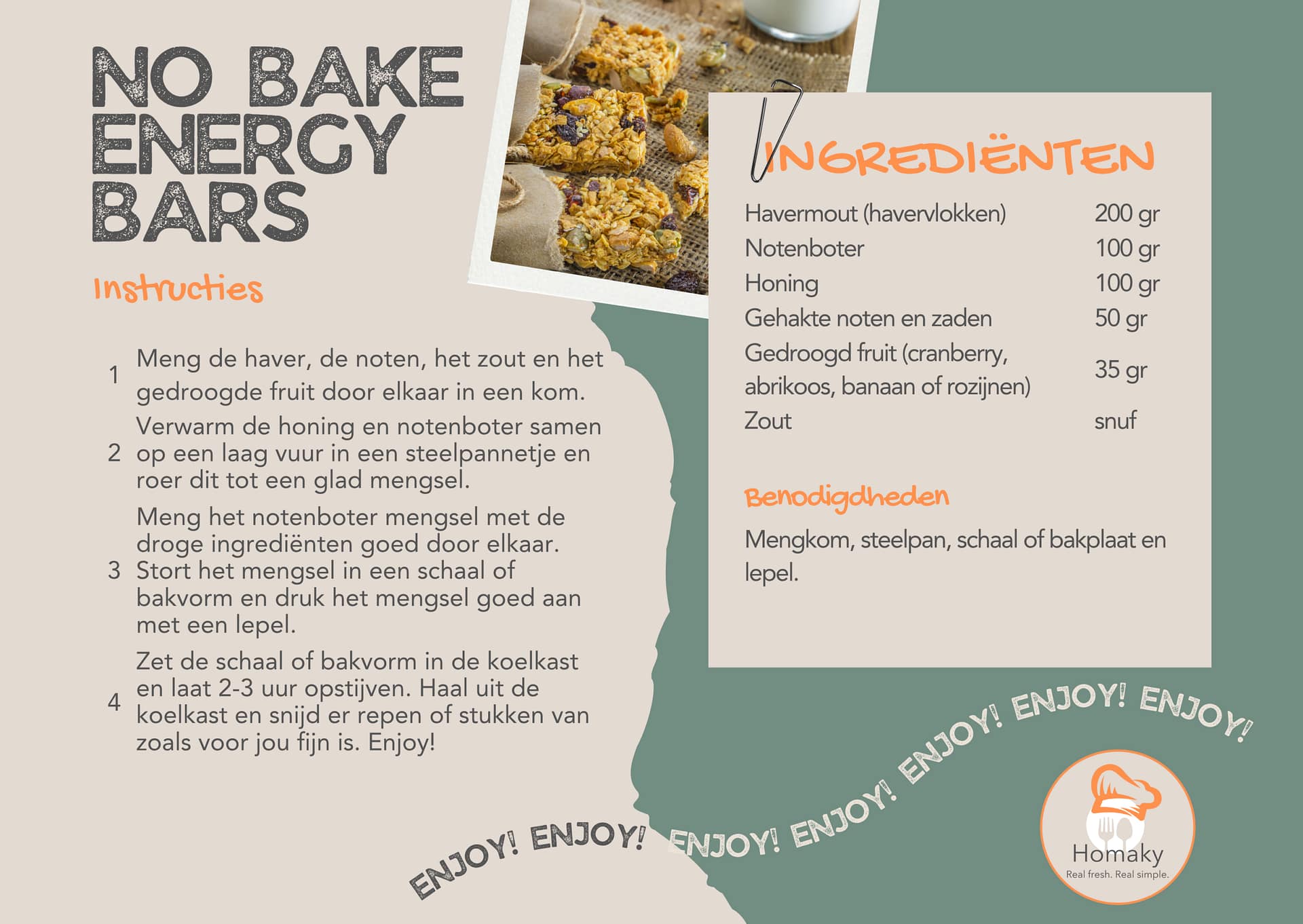 Recept energy bars, vers zelfgemaakt en gezond van graan en noten – Homaky