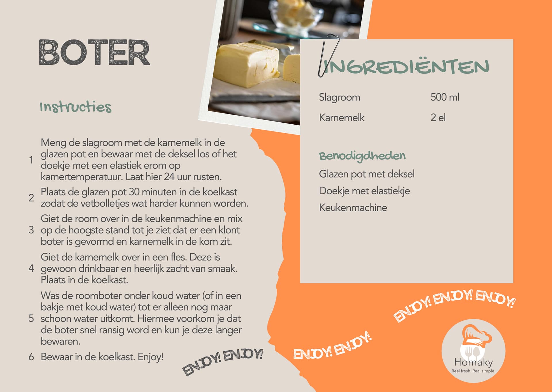 Recept boter, room karnen tot boter en karnemelk – Homaky