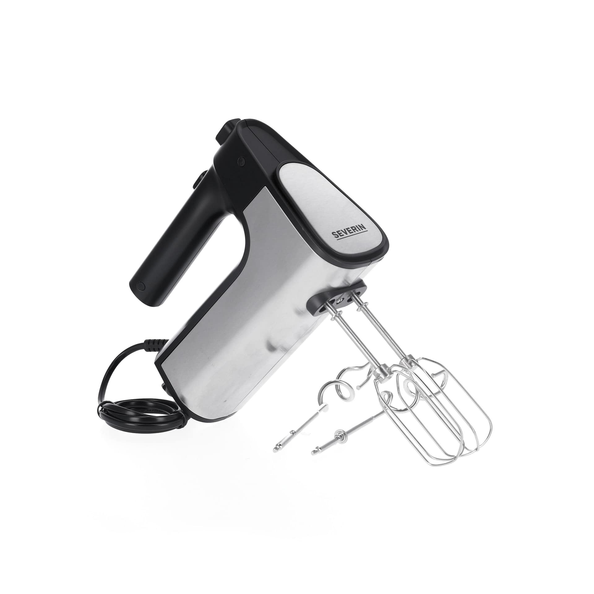 Severin handmixer 500 watt in mat zwart en zilver met kloppers en deeghaken - Homaky