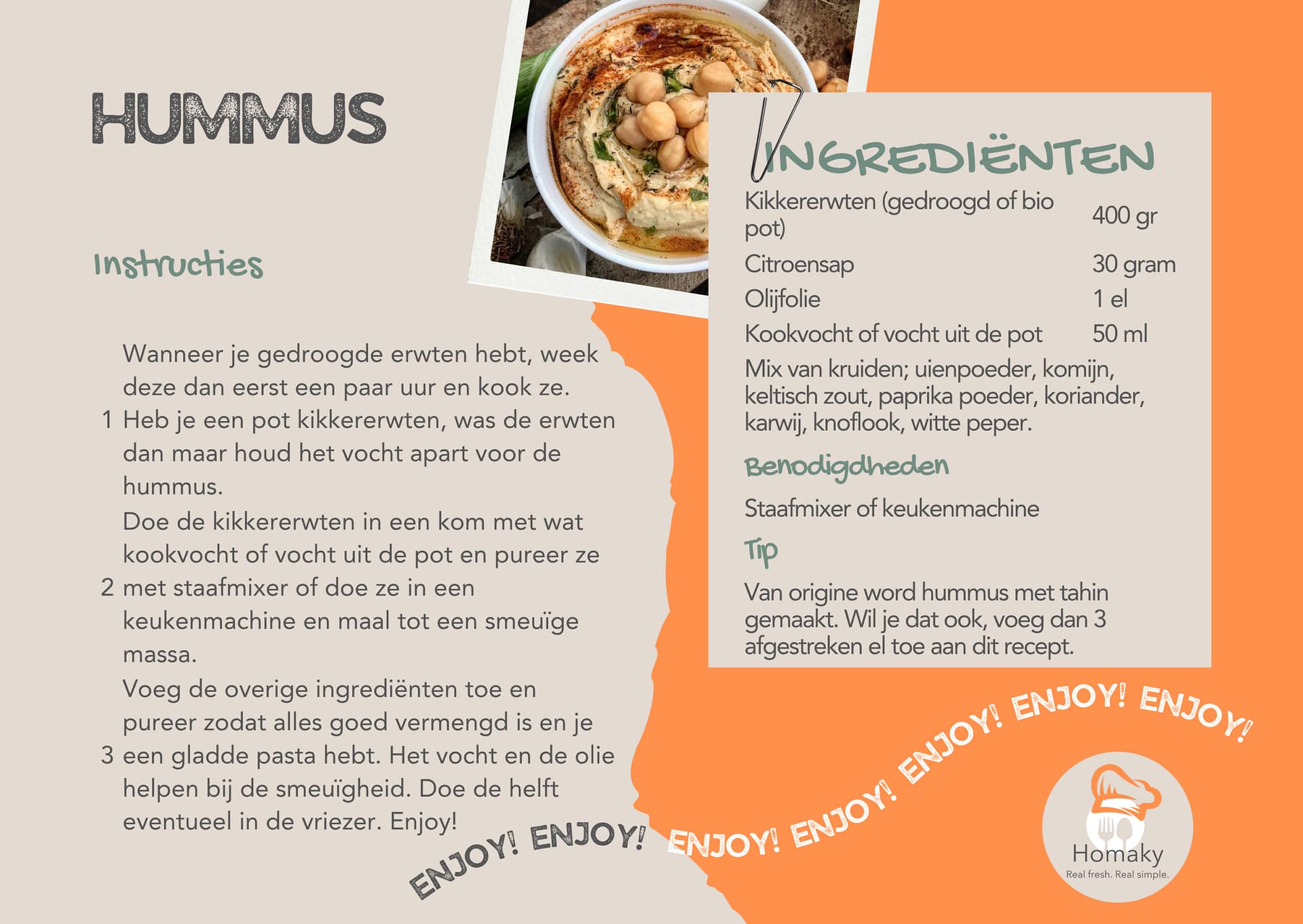 Recept hummus, heerlijk vers en zelfgemaakt naar eigen smaak – Homaky