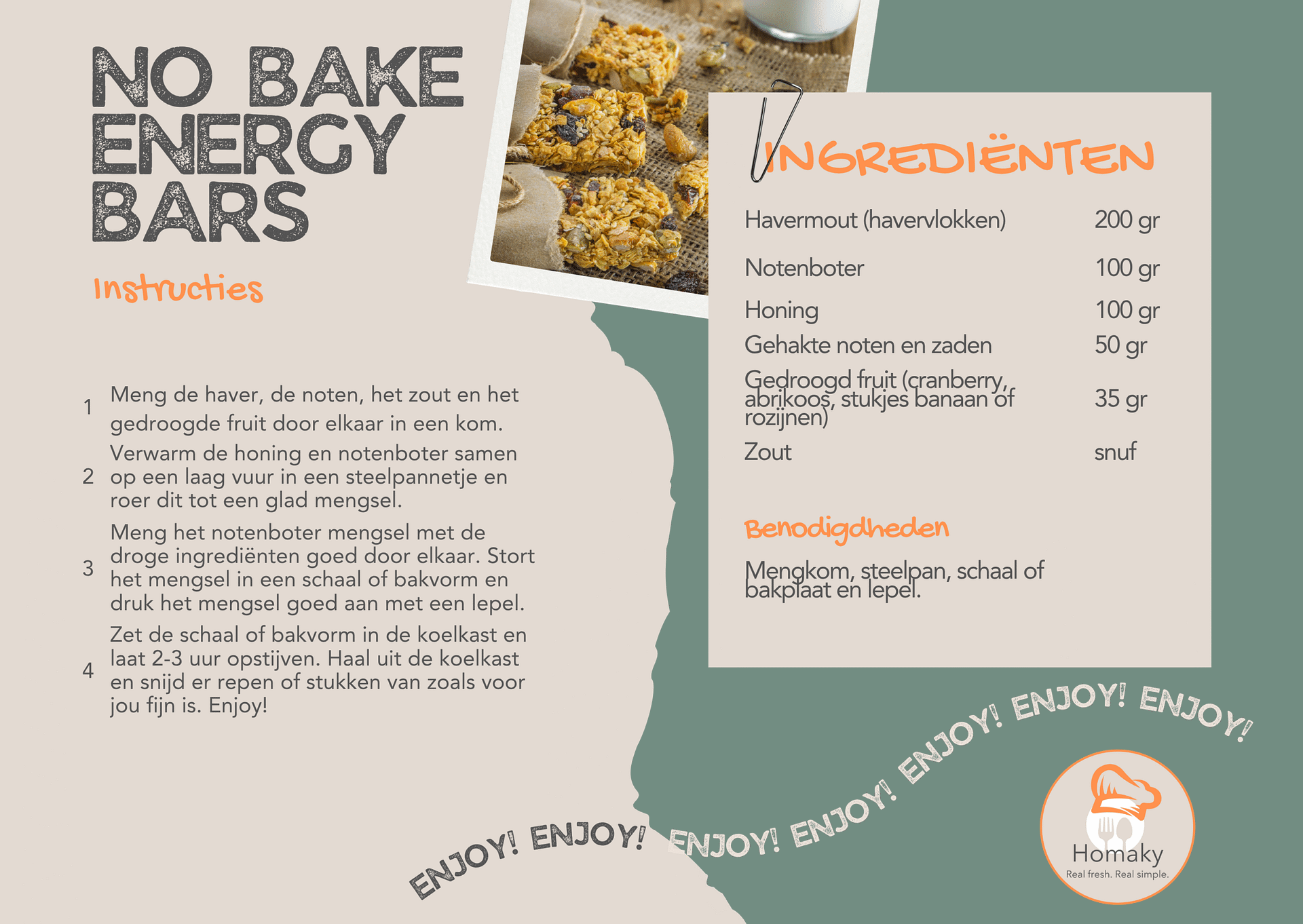 Recept energy bars, vers zelfgemaakt en gezond van graan en noten | Homaky