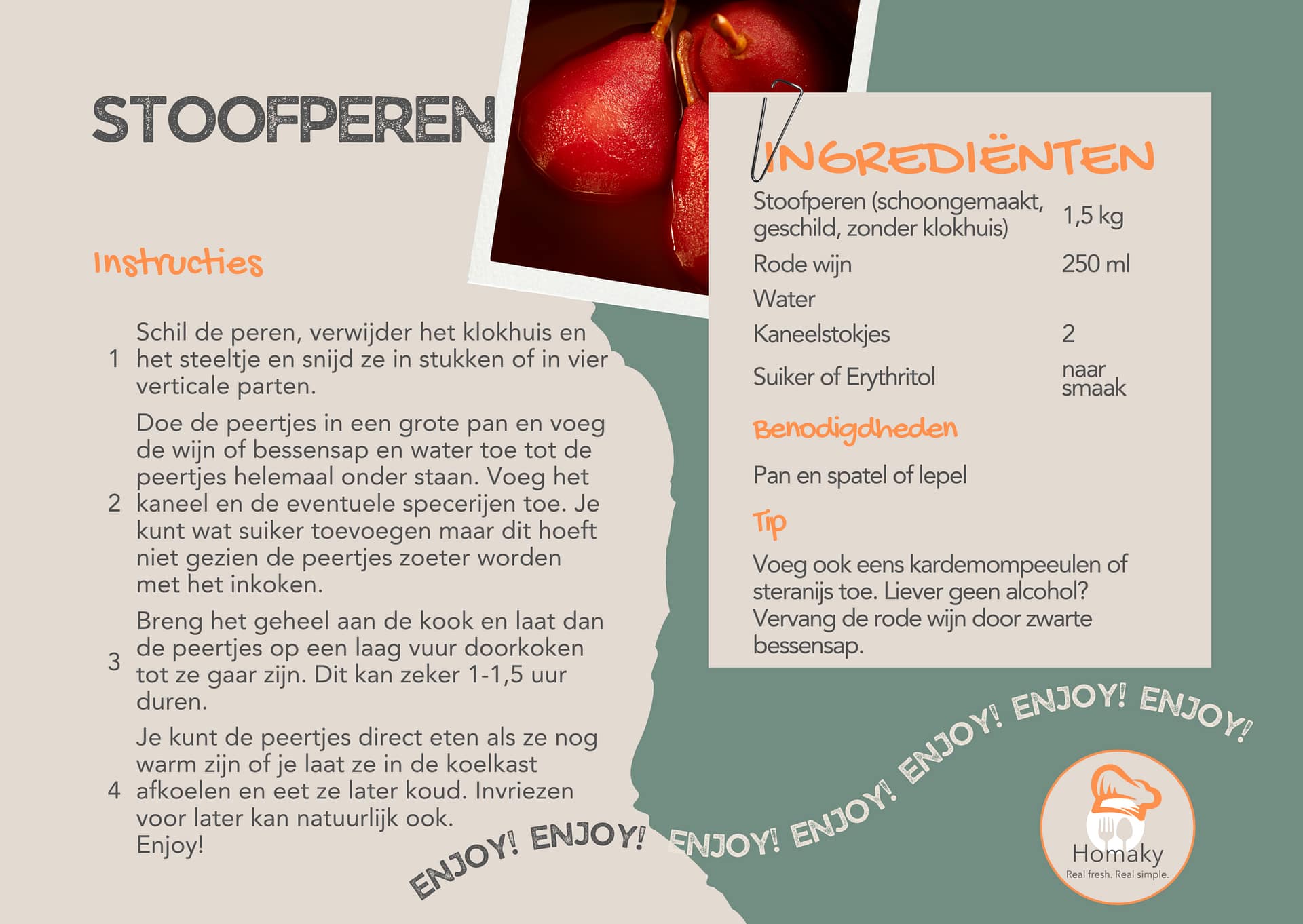 Recept stoofperen, peren koken met suiker en specerijen | Homaky