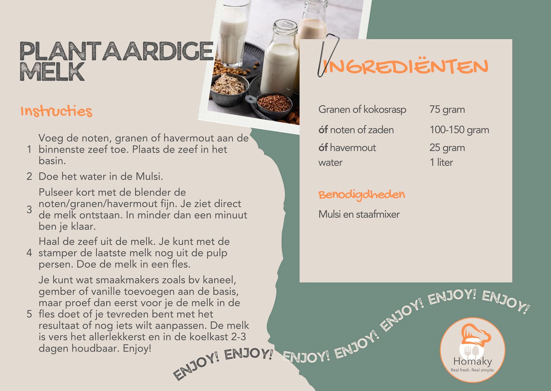 Recept plantaardige melk, zelf noten- of havermelk maken – Homaky